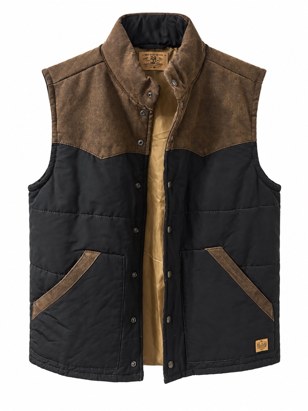 Red Head Ranch Black & Brown Quilted Western Vest | Men’s M